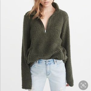 Abercrombie Olive Green Sherpa Half Zip Pullover